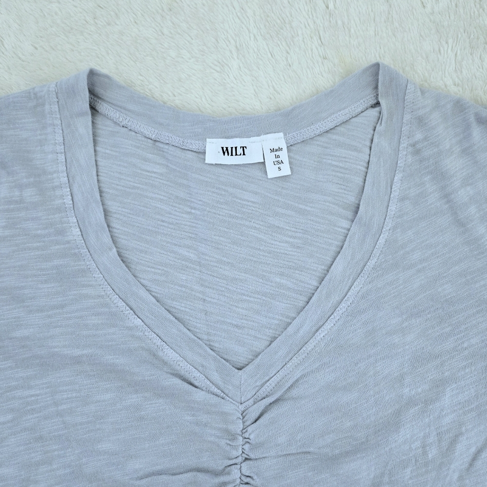 Wilt🥀 Dusty Blue💙-Grey🩶 Slub Knit V-Neck Top - NWT - Picture 3 of 15